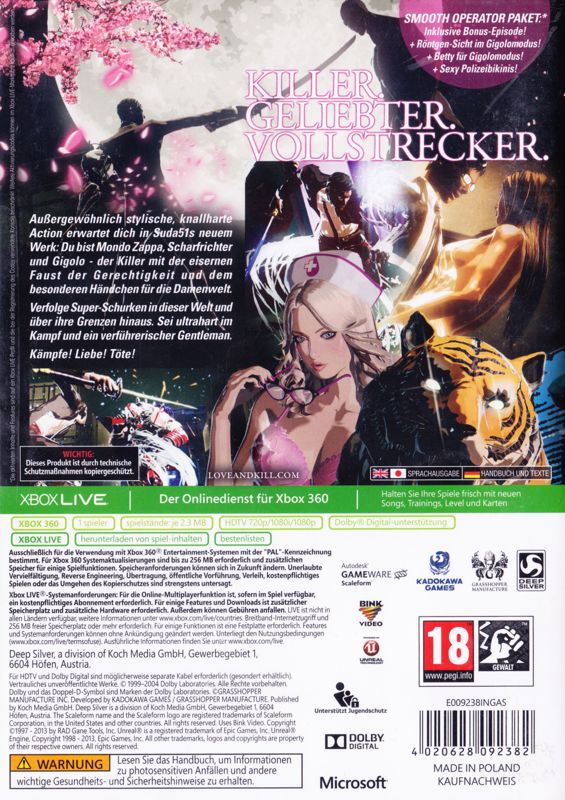 Back Cover for Killer Is Dead: Limited Edition (Xbox 360)