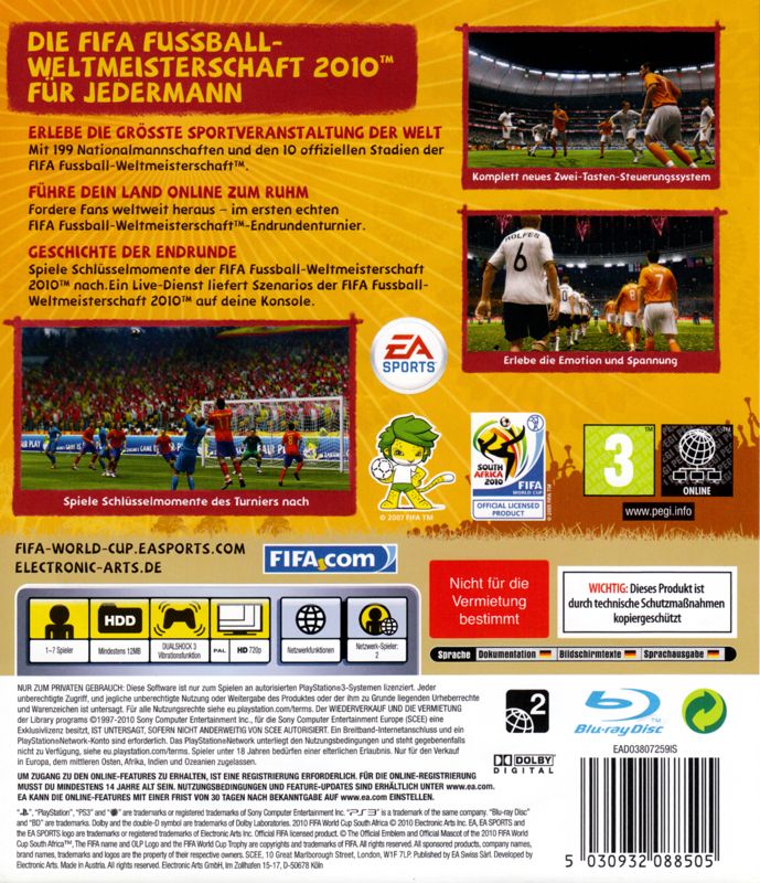 Back Cover for 2010 FIFA World Cup South Africa (PlayStation 3)