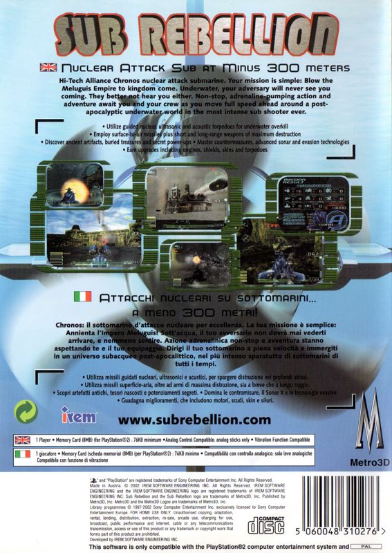 Back Cover for Sub Rebellion (PlayStation 2)