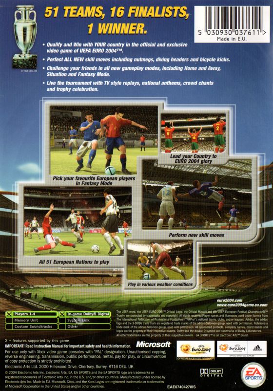 Back Cover for UEFA Euro 2004 Portugal (Xbox)