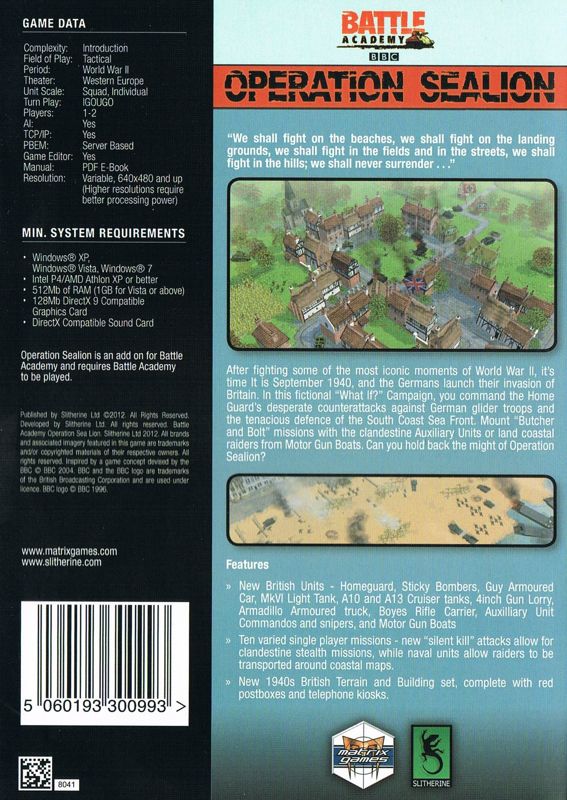 Back Cover for Battle Academy: Operation Sealion (Windows)