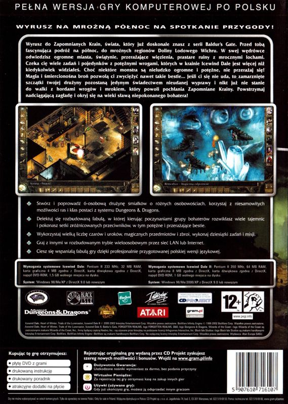 Back Cover for Icewind Dale: 3 in 1 Boxset (Windows) (eXtra Klasyka GOLD Release)