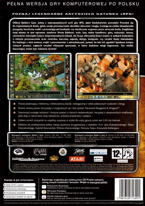 Back Cover for Baldur's Gate: 4 in 1 Boxset (Windows) (eXtra Klasyka GOLD release)