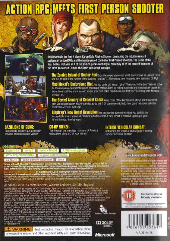 Back Cover for Borderlands: Game of the Year Edition (Xbox 360) (Classics release)