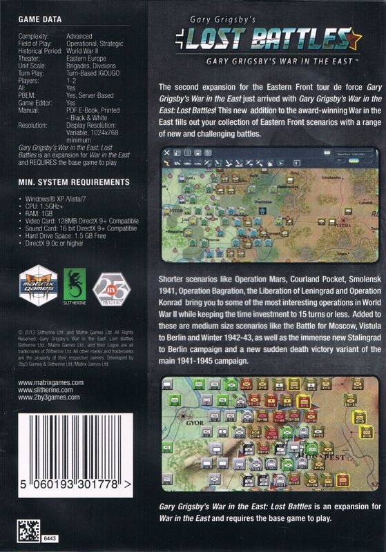 Back Cover for Gary Grigsby's War in the East: Lost Battles (Windows)