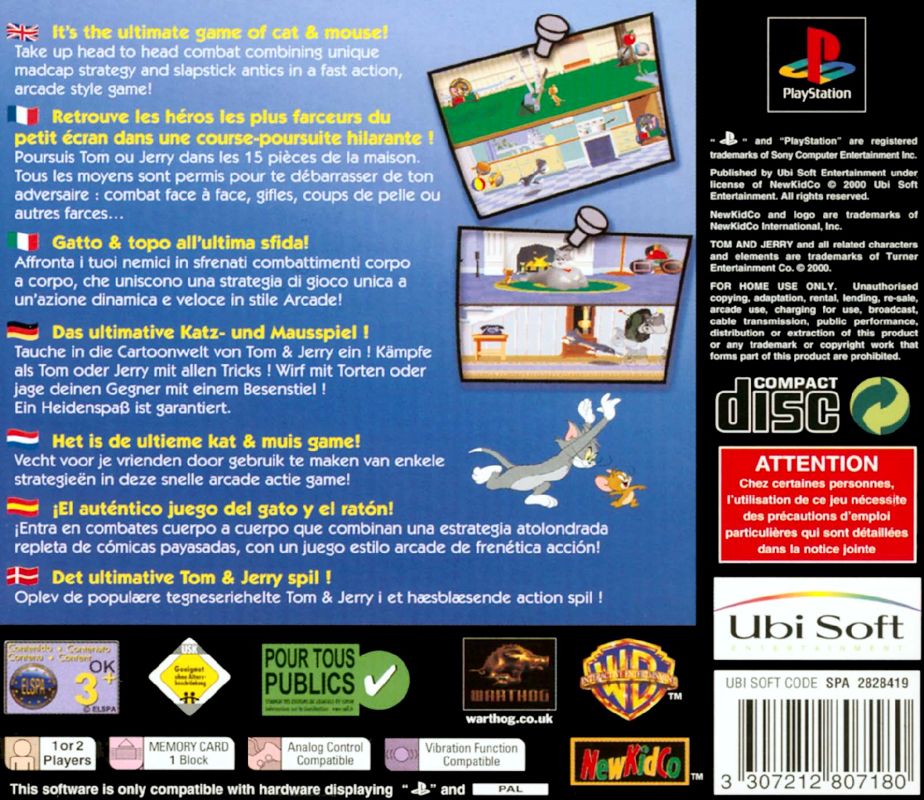 Back Cover for Tom and Jerry in House Trap (PlayStation)