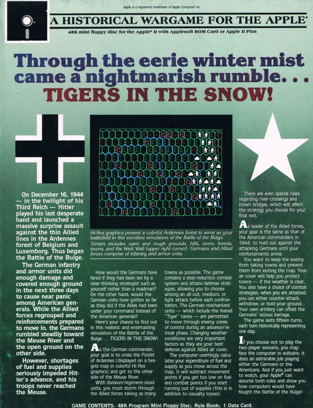 Back Cover for The Battle of the Bulge: Tigers in the Snow (Apple II)