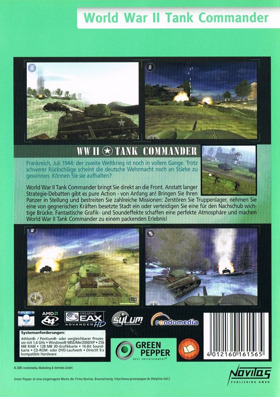 Back Cover for WWII Tank Commander (Windows) (Green Pepper release with incorrect USK logo)