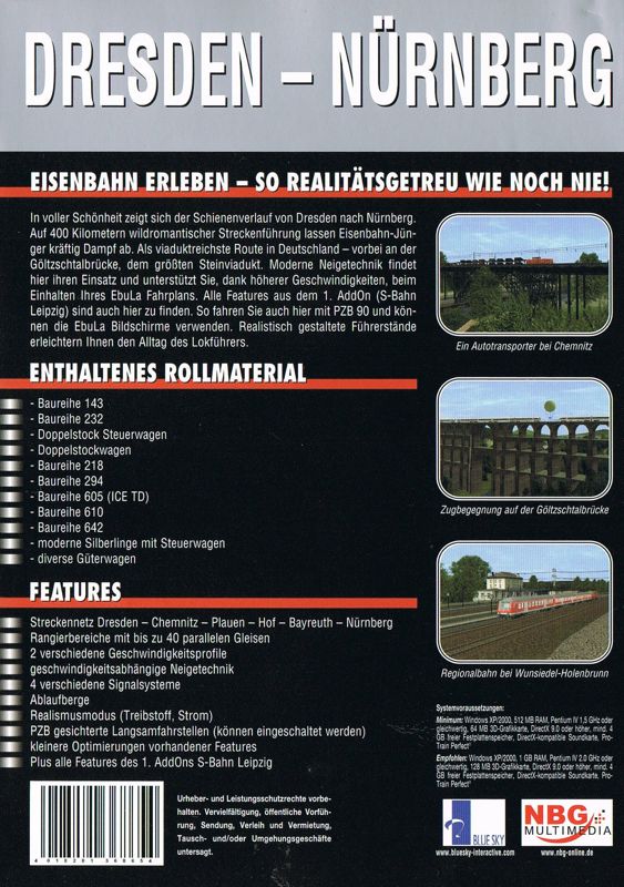 Back Cover for ProTrain Perfect AddOn 2: Dresden-Nürnberg (Windows)