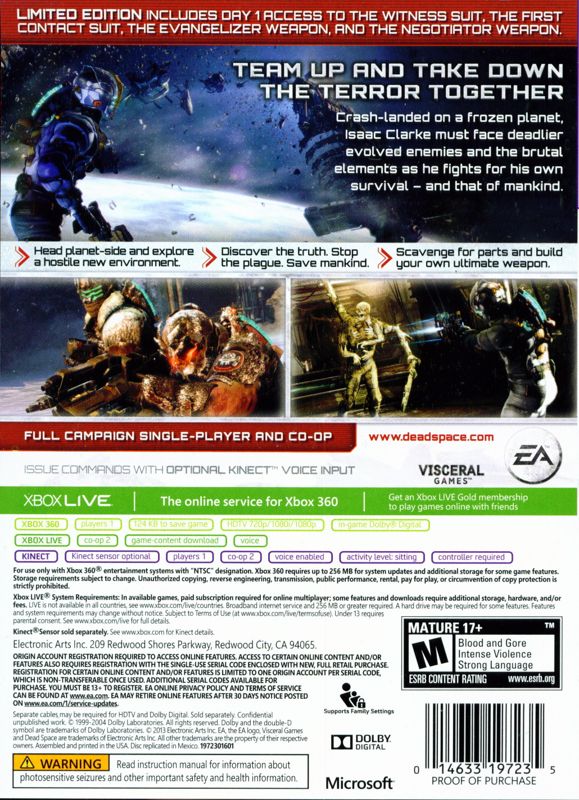 Back Cover for Dead Space 3: Limited Edition (Xbox 360)
