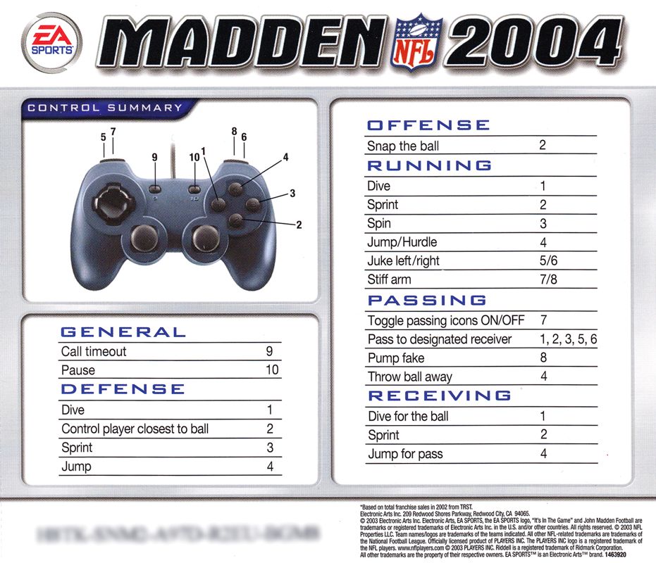 Other for Madden NFL 2004 (Windows): Jewel Case - Back