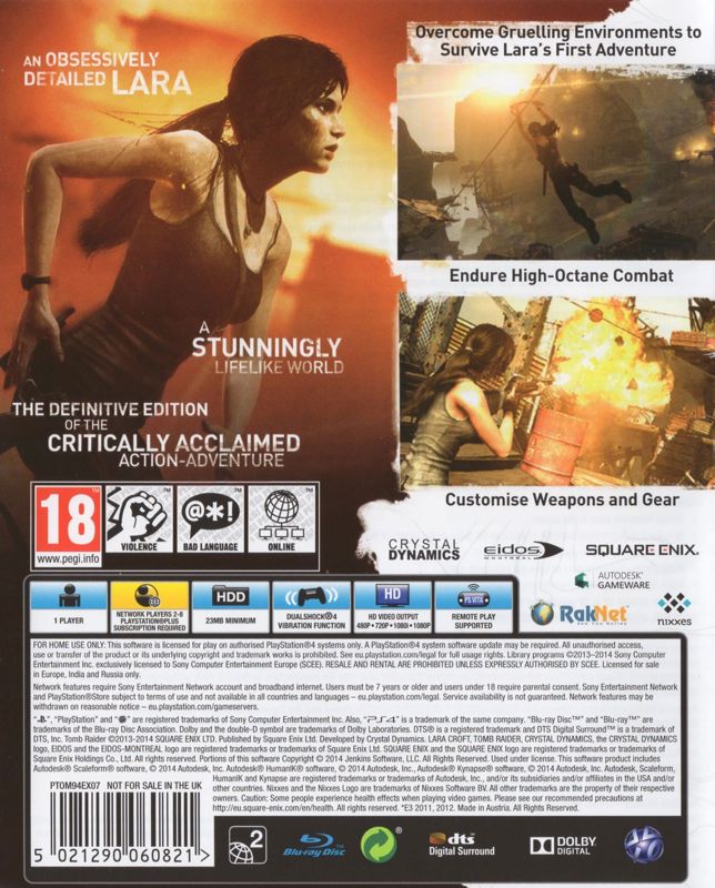 Back Cover for Tomb Raider: Definitive Edition (PlayStation 4)