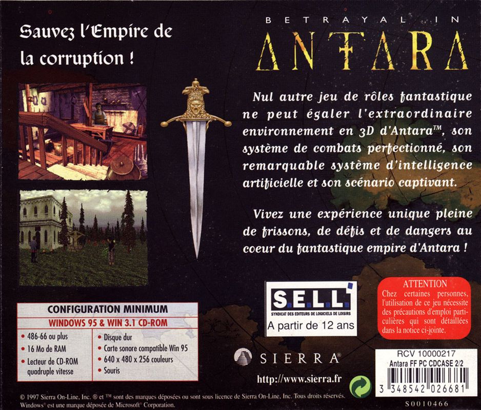 Other for Betrayal in Antara (Windows and Windows 16-bit): Jewel Case - Back