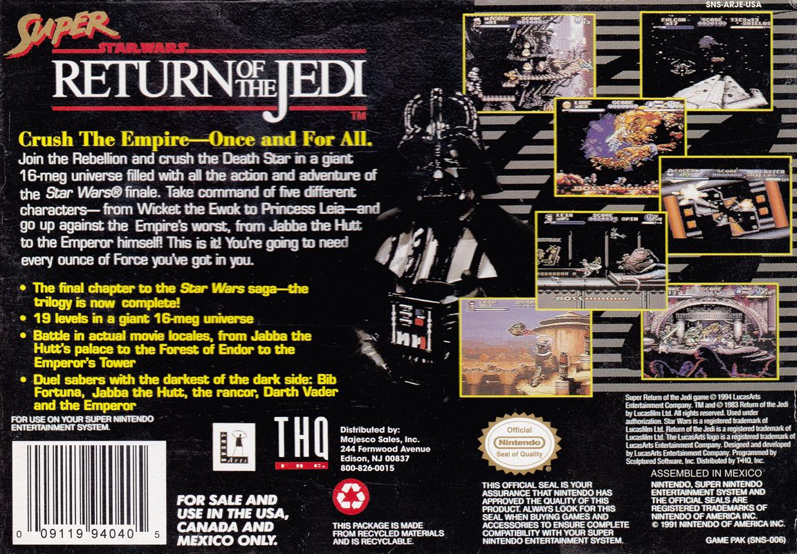 Back Cover for Super Star Wars: Return of the Jedi (SNES) (Re-release)