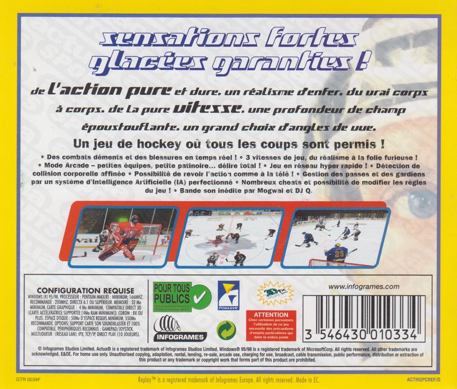 Back Cover for Actua Ice Hockey 2 (Windows) (Replay release)