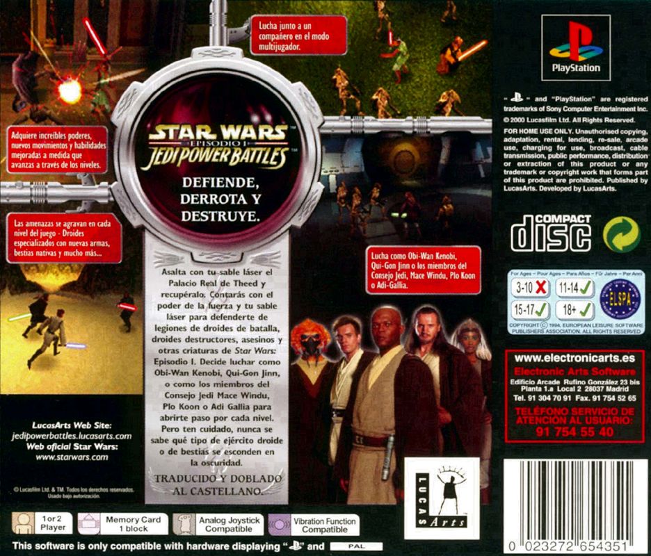 Back Cover for Star Wars: Episode I - Jedi Power Battles (PlayStation)