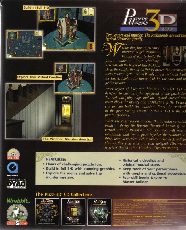 Back Cover for Puzz 3D: Victorian Mansion (Macintosh and Windows)
