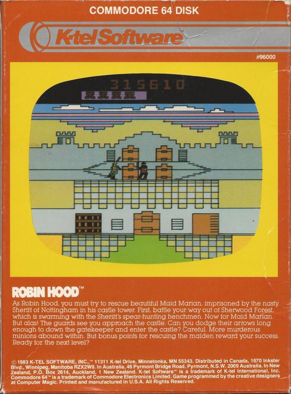 Back Cover for Robin Hood (Commodore 64)