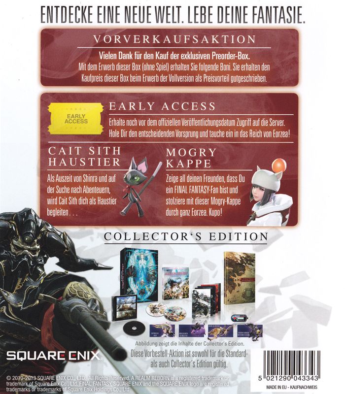 Back Cover for Final Fantasy XIV: A Realm Reborn - Cait Sith Doll Minion and Mog Cap (Pre-order bonus) (PlayStation 3) (Pre-order Box)