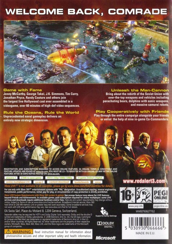 Back Cover for Command & Conquer: Red Alert 3 (Xbox 360)