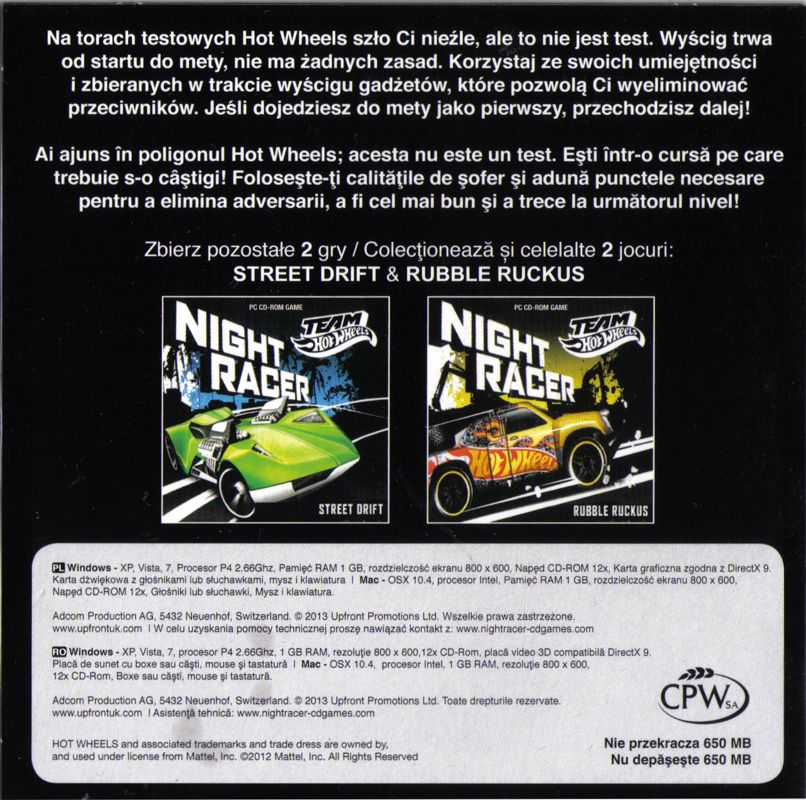 Back Cover for Team Hot Wheels: Night Racer - Dockyard Destruction (Macintosh and Windows) (Corn flakes promotional pack)