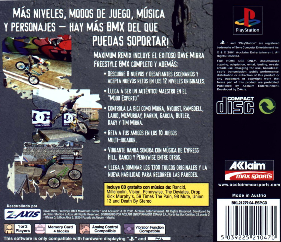 Back Cover for Dave Mirra Freestyle BMX: Maximum Remix (PlayStation)