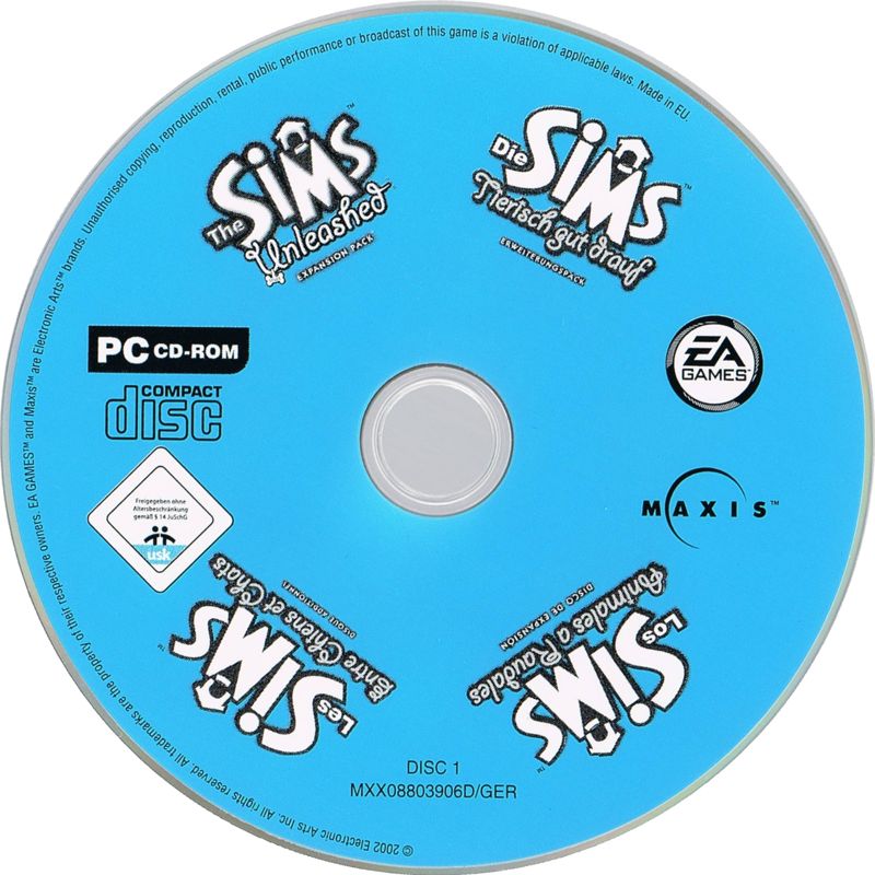 Media for The Sims: Unleashed (Windows) (Re-release with USK rating): Disc 1