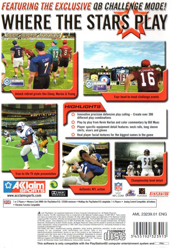 Back Cover for NFL QB Club 2002 (PlayStation 2)