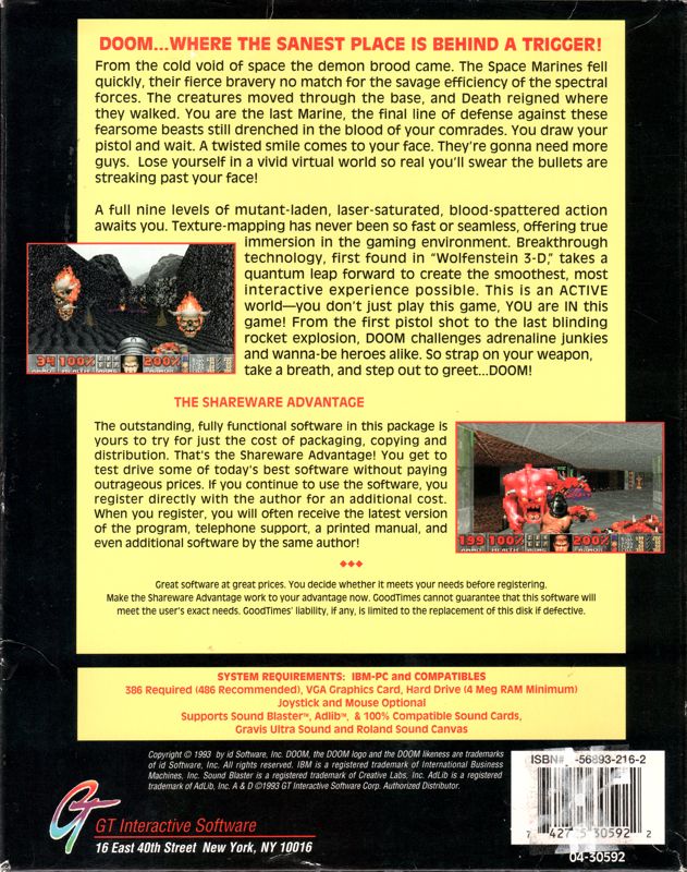 Back Cover for Doom (DOS) (Alternate Shareware Version)
