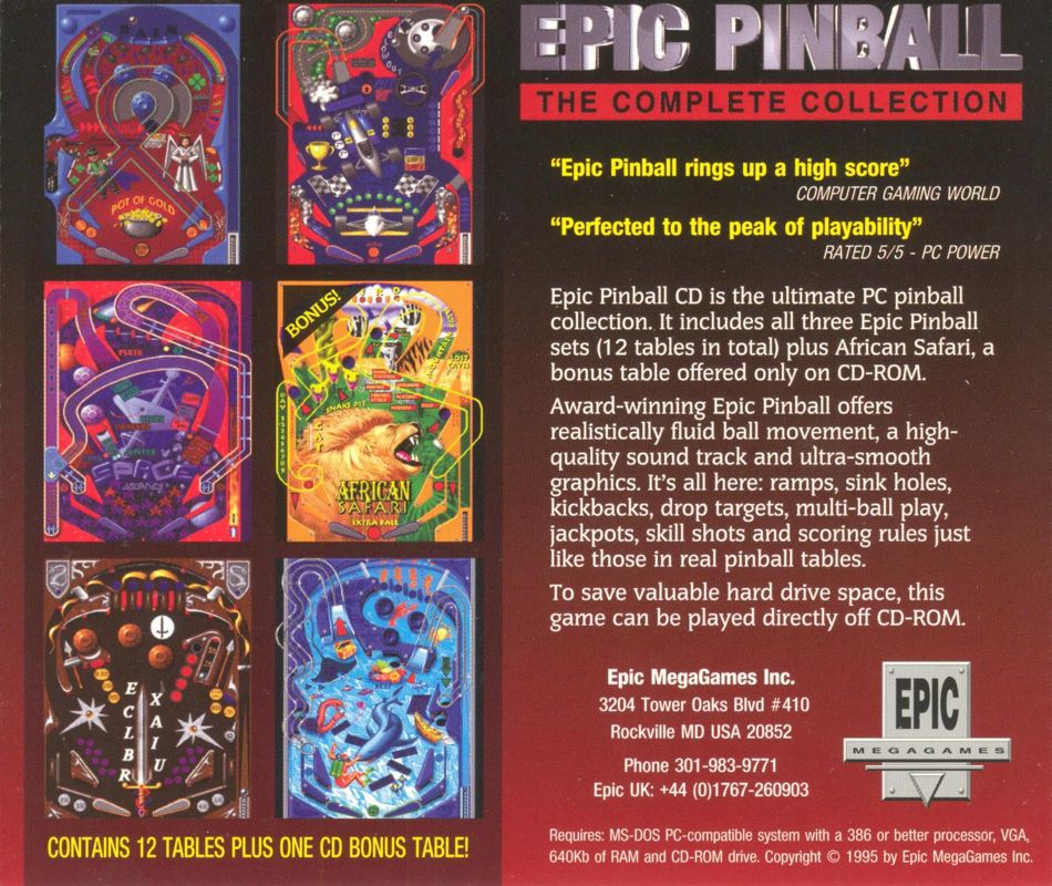 Other for Epic Pinball: The Complete Collection (DOS) (Smile Edition): Jewel Case - Back