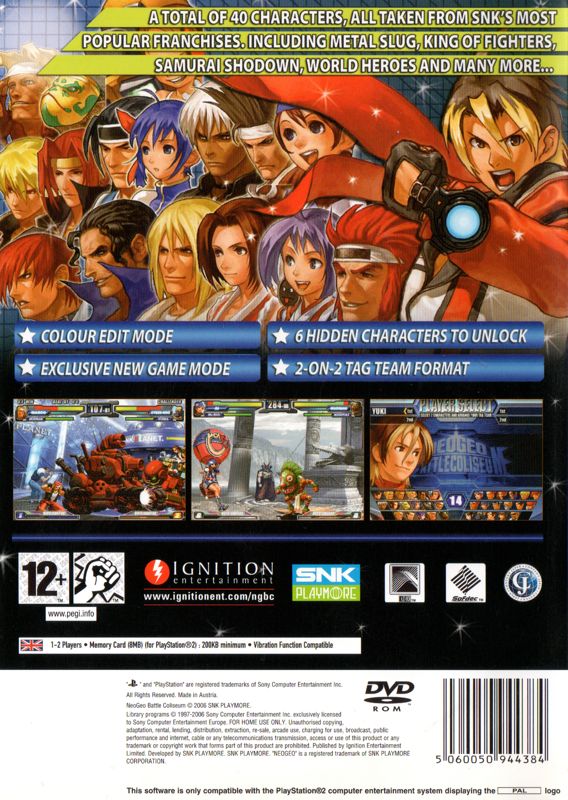 Back Cover for NeoGeo Battle Coliseum (PlayStation 2)