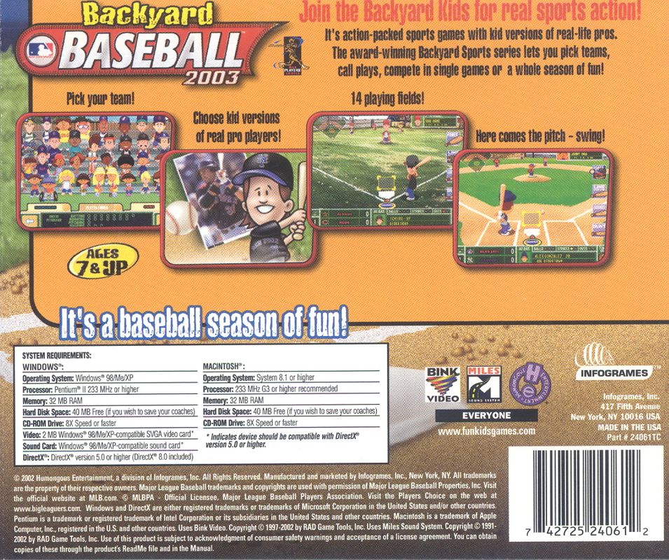 Other for Backyard Baseball 2003 (Macintosh and Windows): Jewel Case - Back