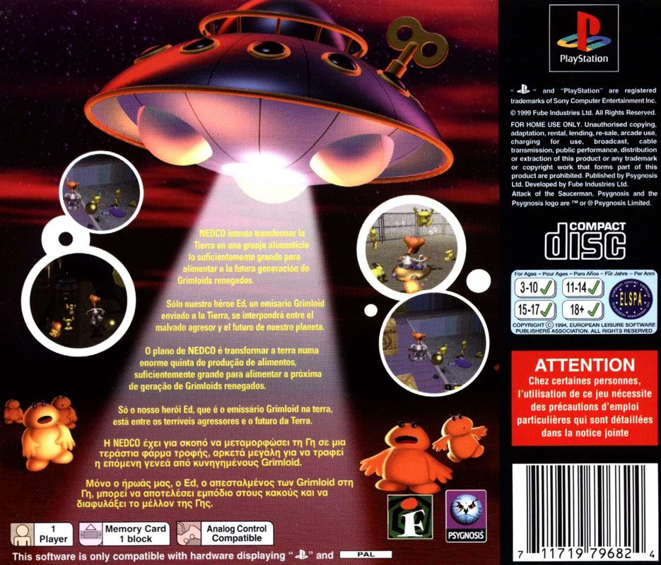 Back Cover for Attack of the Saucerman! (PlayStation)