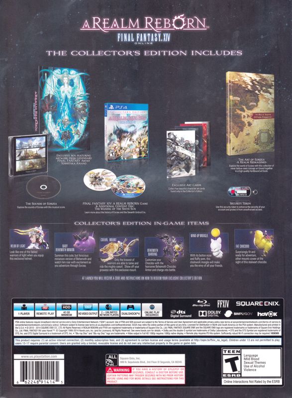Back Cover for Final Fantasy XIV Online: A Realm Reborn (Collector's Edition) (PlayStation 4)