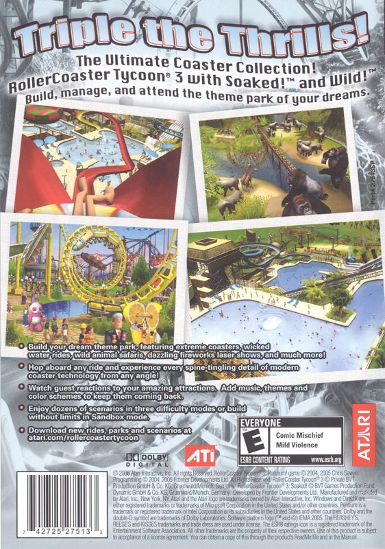Back Cover for RollerCoaster Tycoon 3: Platinum! (Windows)