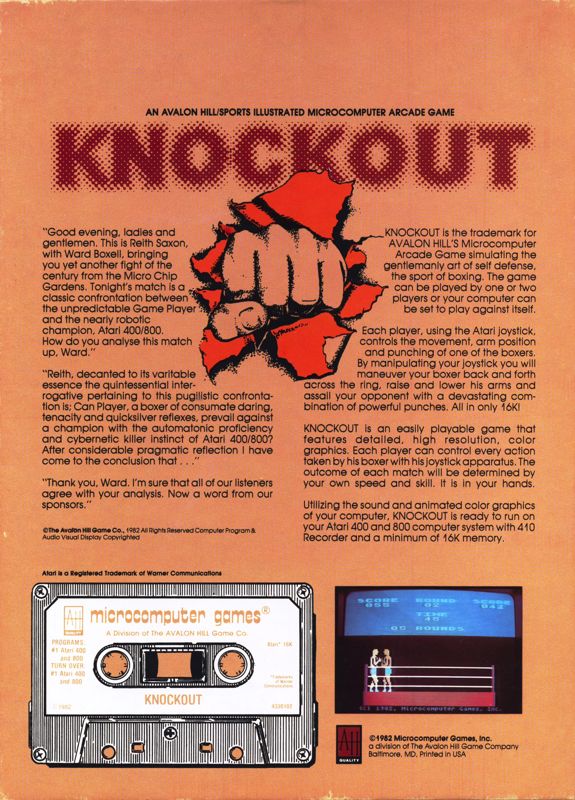 Back Cover for KNOCKOUT (Atari 8-bit)