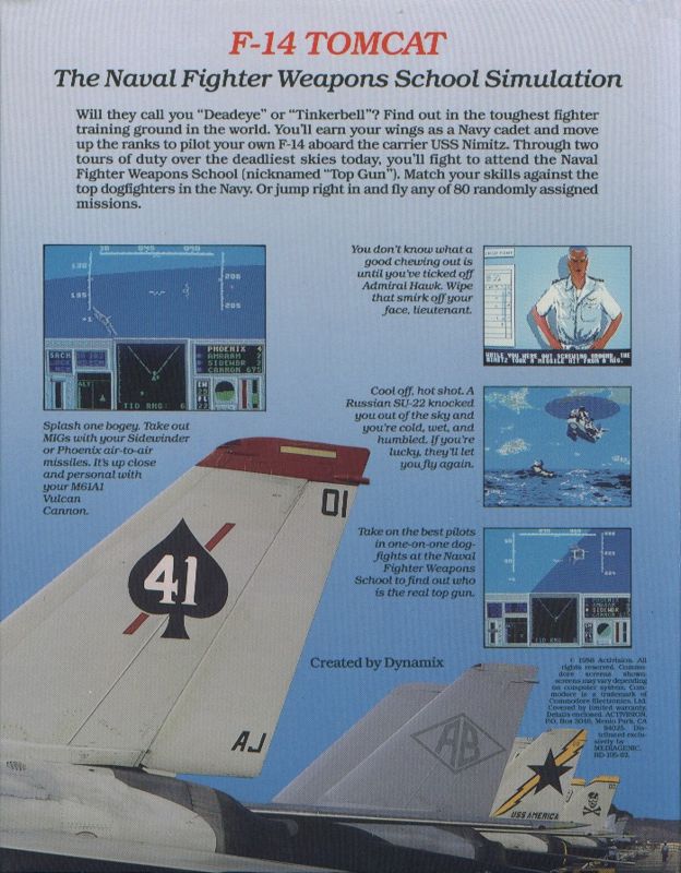Back Cover for F-14 Tomcat (Commodore 64)