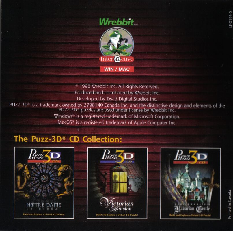 Other for Puzz 3D: Victorian Mansion (Macintosh and Windows): Jewel Case: Inside