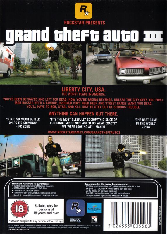 Back Cover for Grand Theft Auto III (Windows)