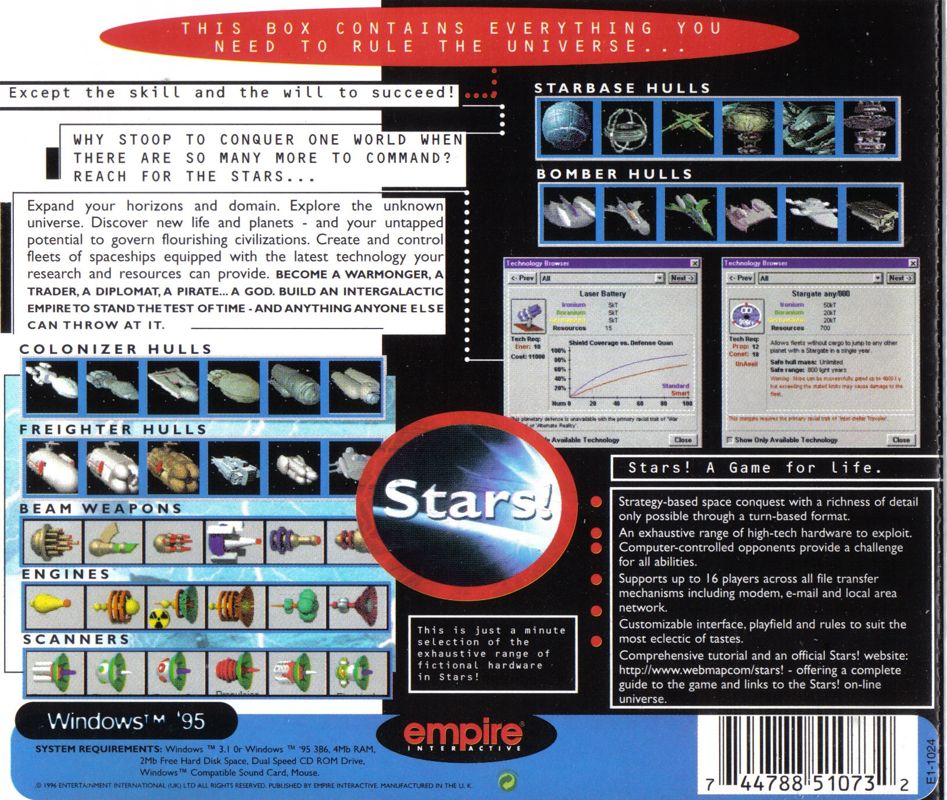 Back Cover for Stars! (Windows 3.x)