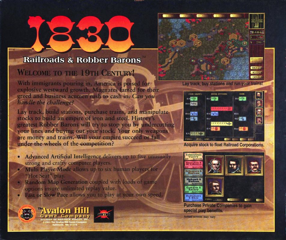 Back Cover for 1830: Railroads & Robber Barons (DOS) (CD-ROM Release)