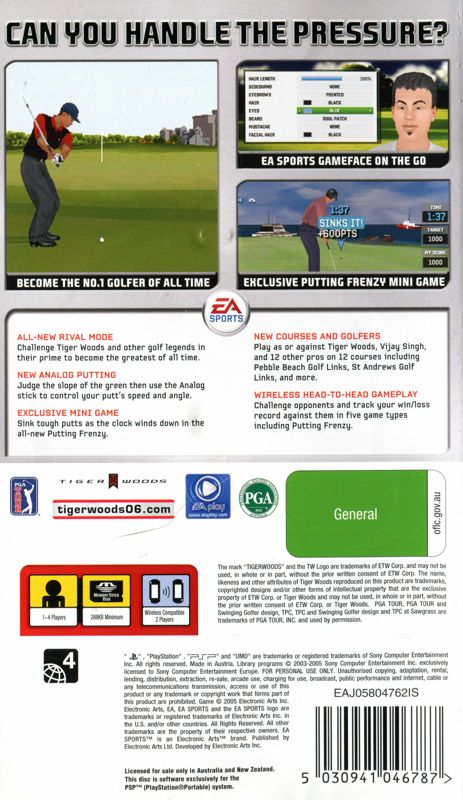 Back Cover for Tiger Woods PGA Tour 06 (PSP)