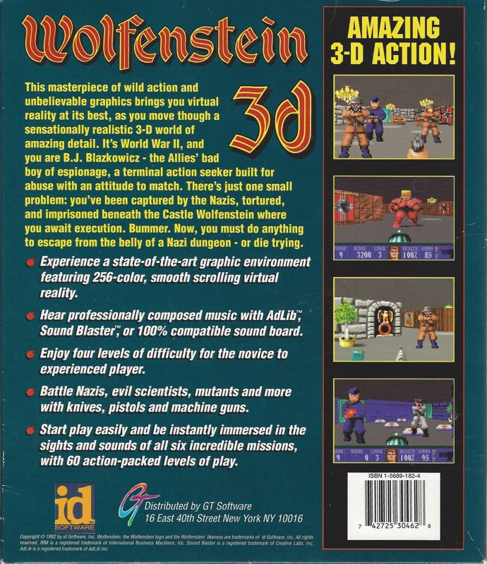 Back Cover for Wolfenstein 3D (DOS) (Floppy Version, 1992 GT Software Release v1.4 (04-30462))