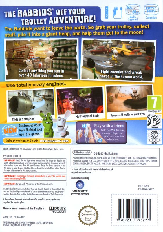 Back Cover for Rabbids Go Home: A Comedy Adventure (Wii) (Nintendo Selects release)