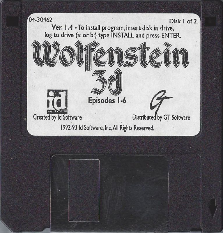 Media for Wolfenstein 3D (DOS) (Floppy Version, 1992 GT Software Release v1.4 (04-30462)): Disc 1/2