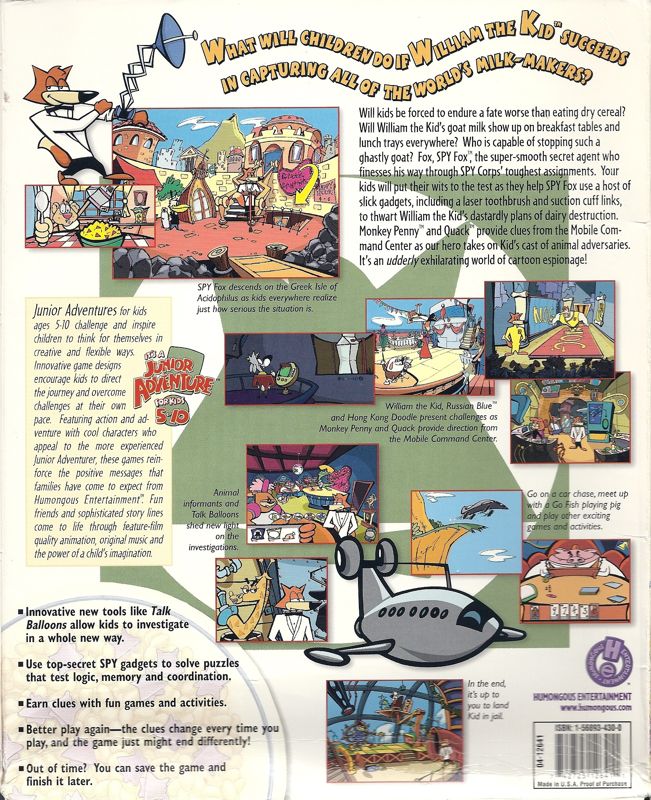 Back Cover for Spy Fox in "Dry Cereal" (Macintosh and Windows and Windows 3.x)