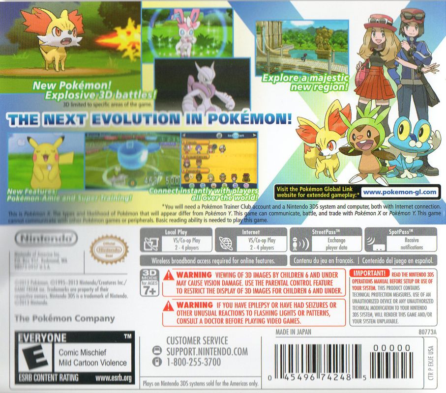 Back Cover for Pokémon X (Nintendo 3DS)