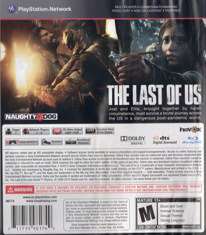 Back Cover for The Last of Us (PlayStation 3)