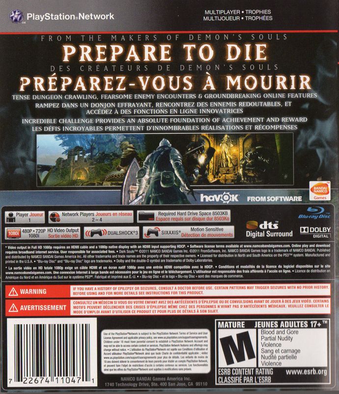 Back Cover for Dark Souls (PlayStation 3)