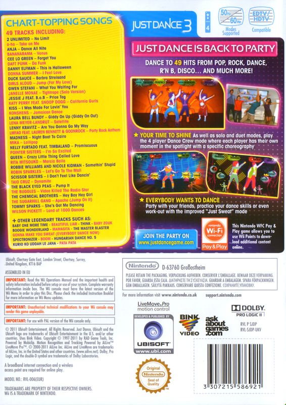 Back Cover for Just Dance 3 (Wii)